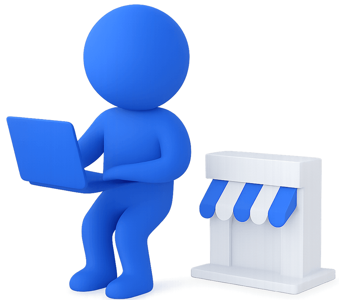 Person with storefront illustration